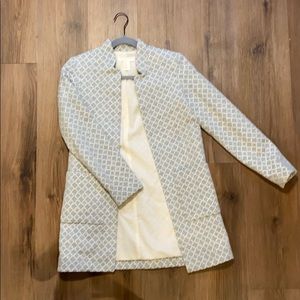 Blue and White Geometric Coat
